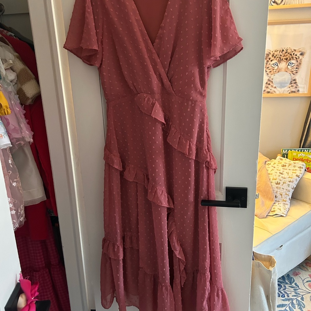 Lulu's Dusty Rose Asymmetrical Ruffle Dress